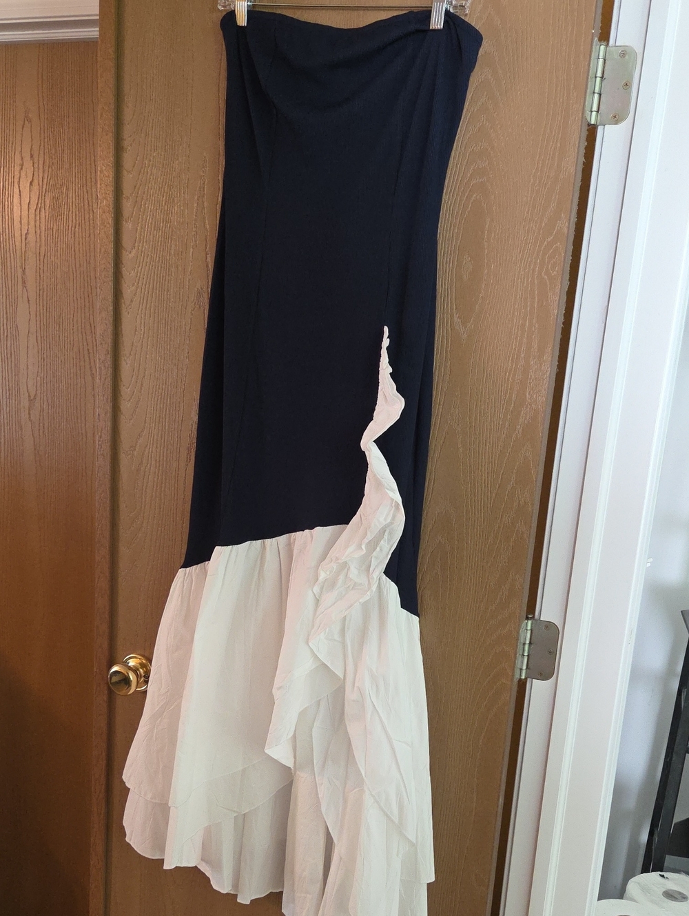 Strapless Navy & White & Black & White Ruffle Hem Dress...NWT